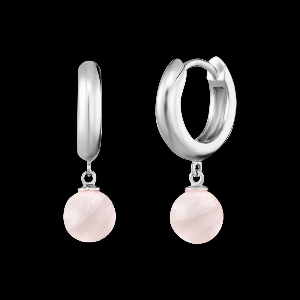 ENGELSRUFER SILVER ROSE QUARTZ HOOP EARRINGS