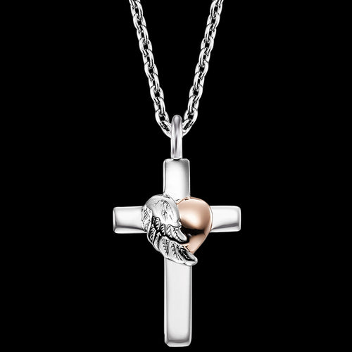 ENGELSRUFER SILVER ROSE GOLD HEARTWING CROSS NECKLACE