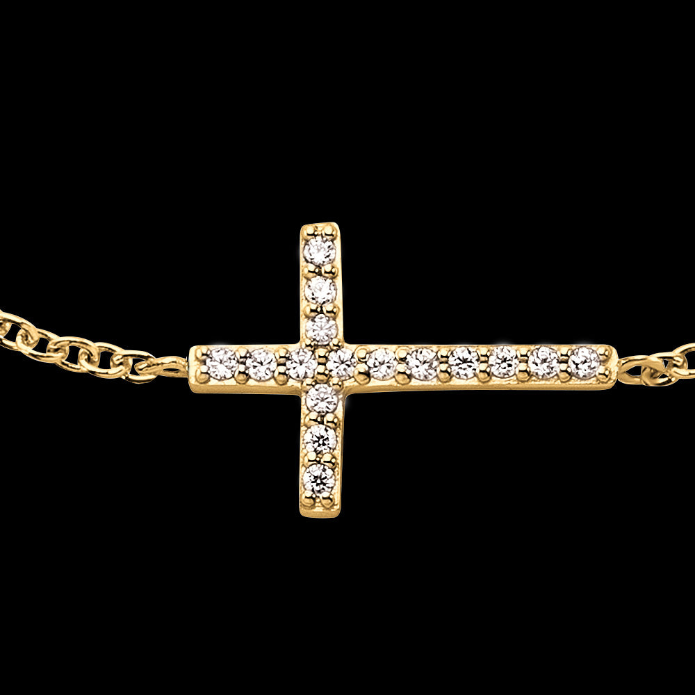 ENGELSRUFER GOLD CZ LITTLE CROSS BRACELET - CLOSE-UP