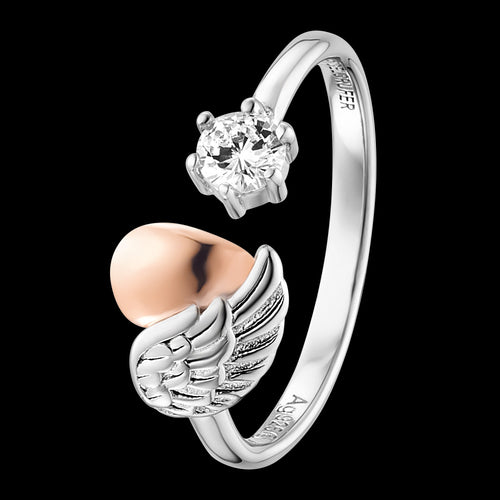 ENGELSRUFER SILVER ROSE GOLD HEARTWING CZ ADJUSTABLE RING