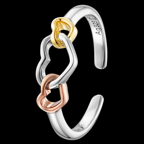 ENGELSRUFER SILVER GOLD WITH LOVE HEARTS ADJUSTABLE RING