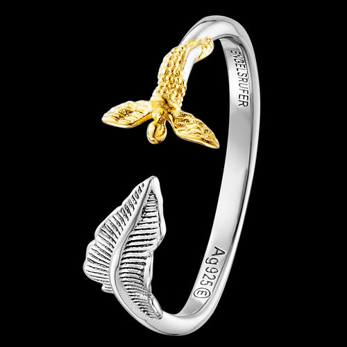 ENGELSRUFER SILVER GOLD FEATHER ANGEL ADJUSTABLE RING