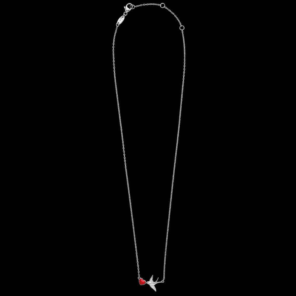 HERZENGEL SILVER RED HEART SWALLOW CHILDREN'S NECKLACE - FULL VIEW