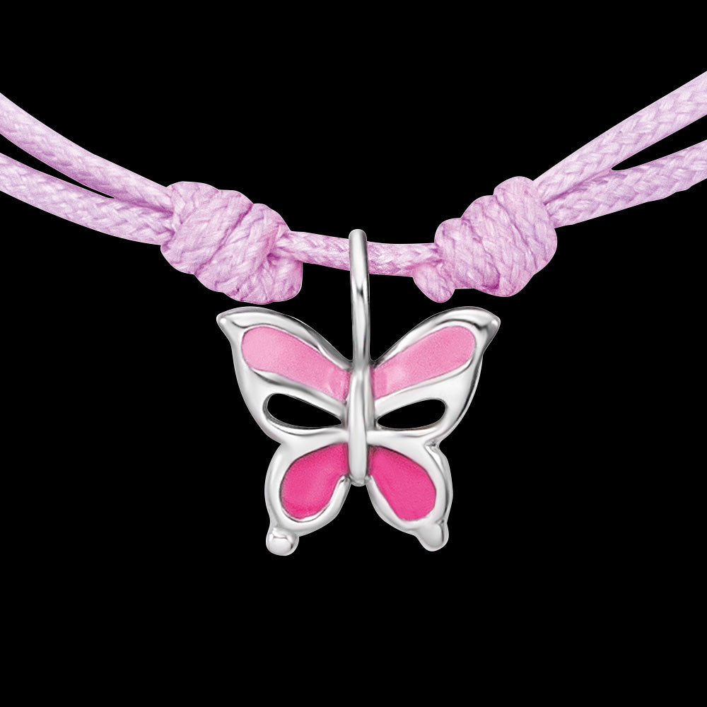 HERZENGEL SILVER BUTTERFLY ADJUSTABLE CORD CHILDREN'S BRACELET - CHARM CLOSE-UP