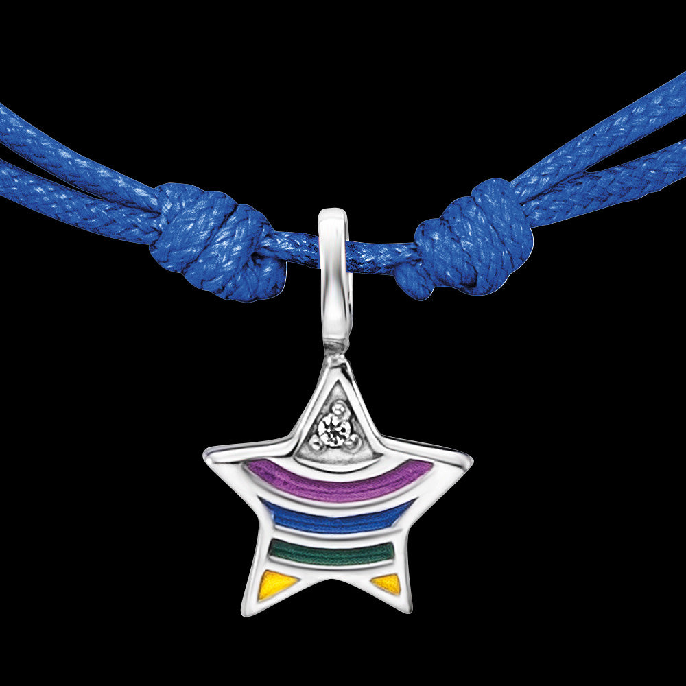 HERZENGEL SILVER RAINBOW STAR ADJUSTABLE CORD CHILDREN'S BRACELET - CHARM CLOSE-UP