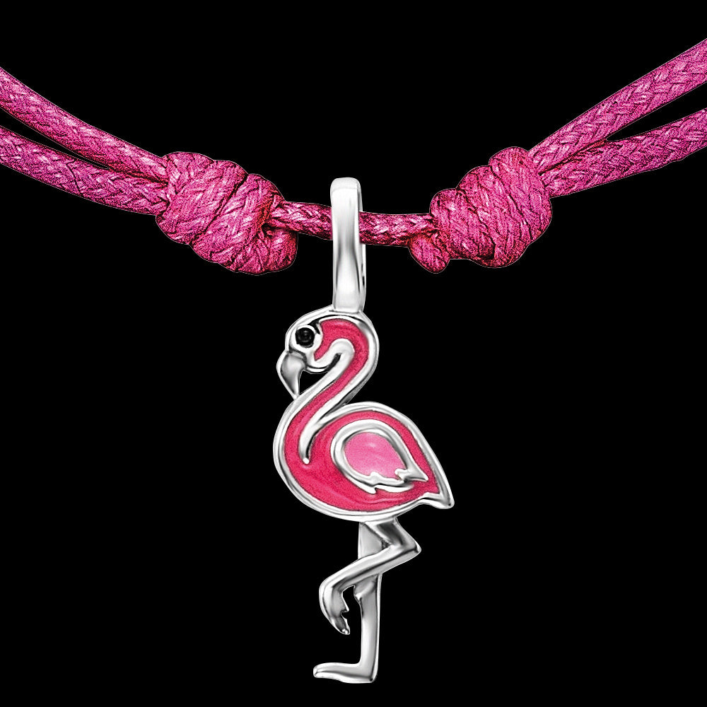 HERZENGEL SILVER FLAMINGO ADJUSTABLE CORD CHILDREN'S BRACELET - CHARM CLOSE-UP