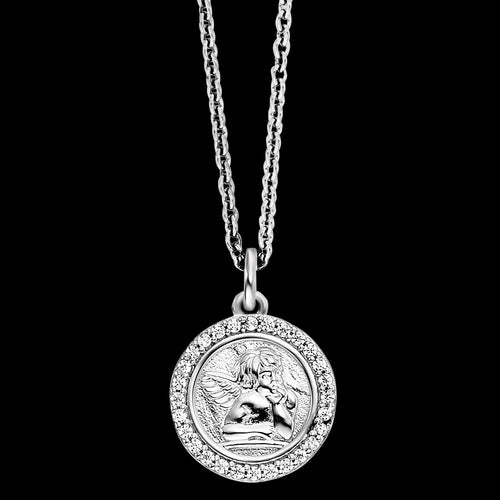 HERZENGEL CHERUB ANGEL MEDALLION CZ CHILDREN'S NECKLACE