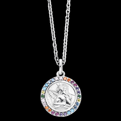 HERZENGEL CHERUB ANGEL MEDALLION RAINBOW CZ CHILDREN'S NECKLACE