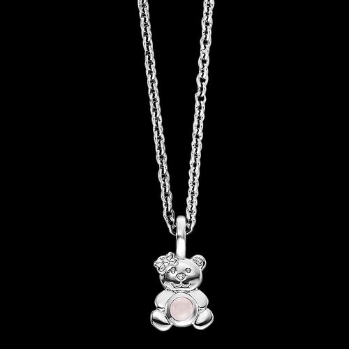 HERZENGEL SILVER TEDDY ROSE QUARTZ CHILDREN'S NECKLACE