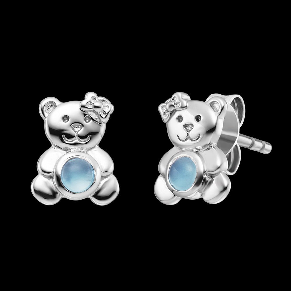 HERZENGEL SILVER TEDDY BLUE AGATE CHILDREN'S EARRINGS