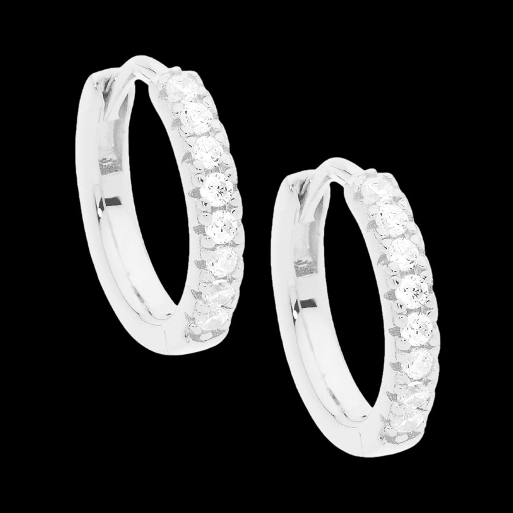 ELLANI STERLING SILVER 14MM HUGGIE CZ EARRINGS