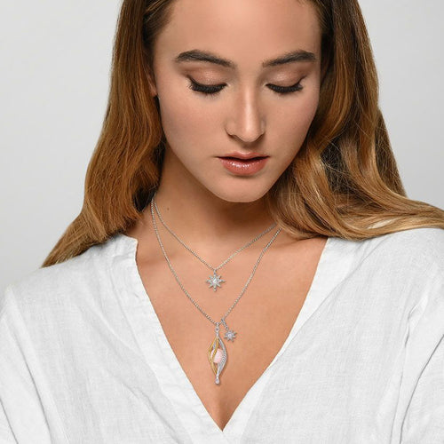 ENGELSRUFER SILVER UNIVERSE TWO-TONE ROSE QUARTZ NECKLACE - MODEL VIEW
