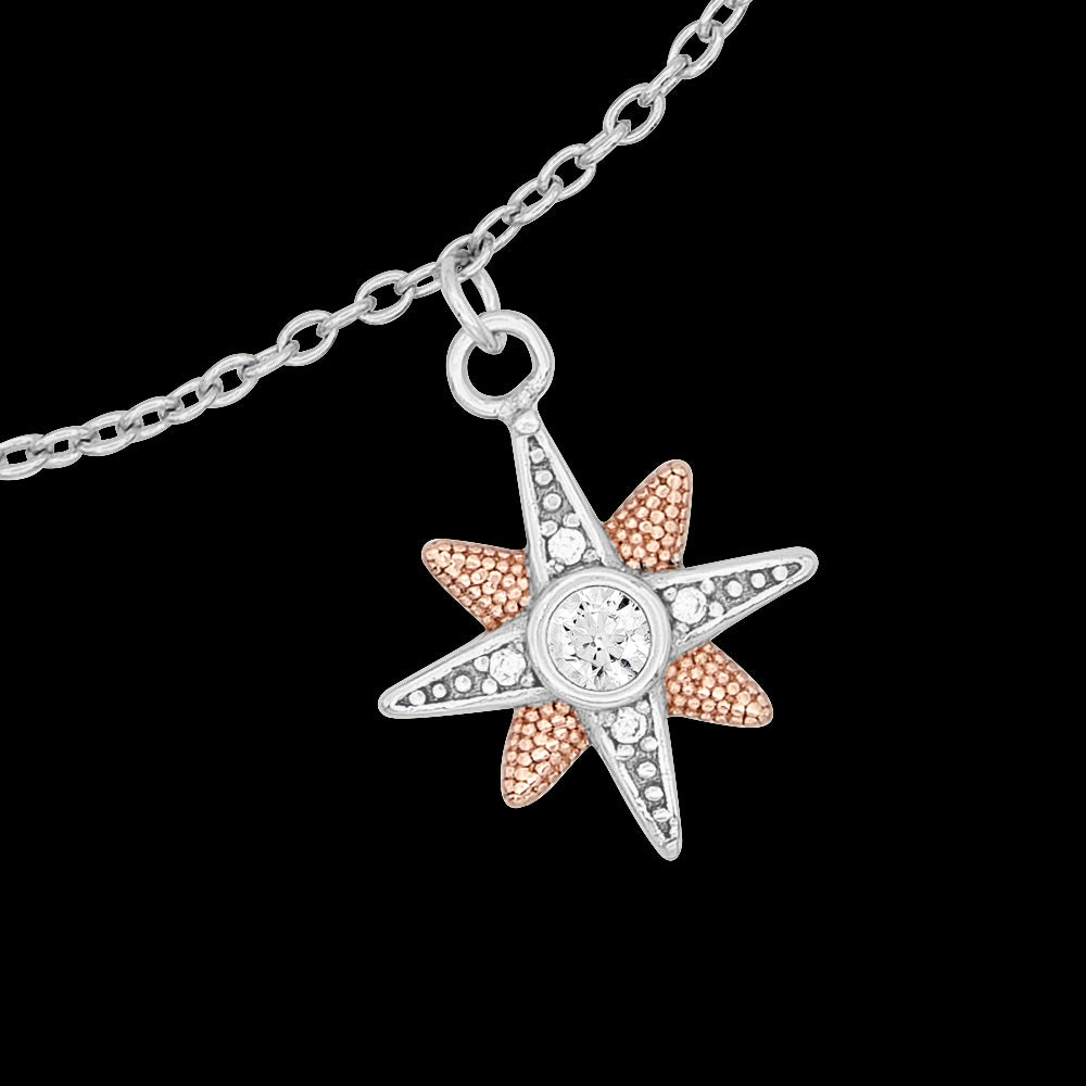 ENGELSRUFER SILVER TRI-COLOUR NEW STAR BRACELET - ROSE GOLD STAR CLOSE-UP