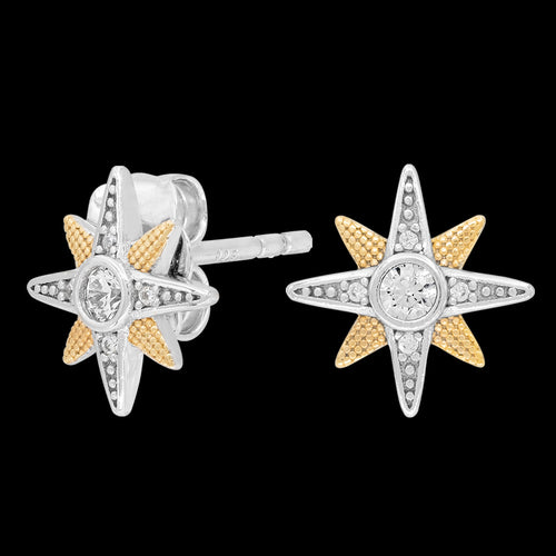 ENGELSRUFER SILVER GOLD NEW STAR CZ STUD EARRINGS