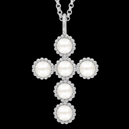 ENGELSRUFER SILVER GLORY PEARL CROSS NECKLACE