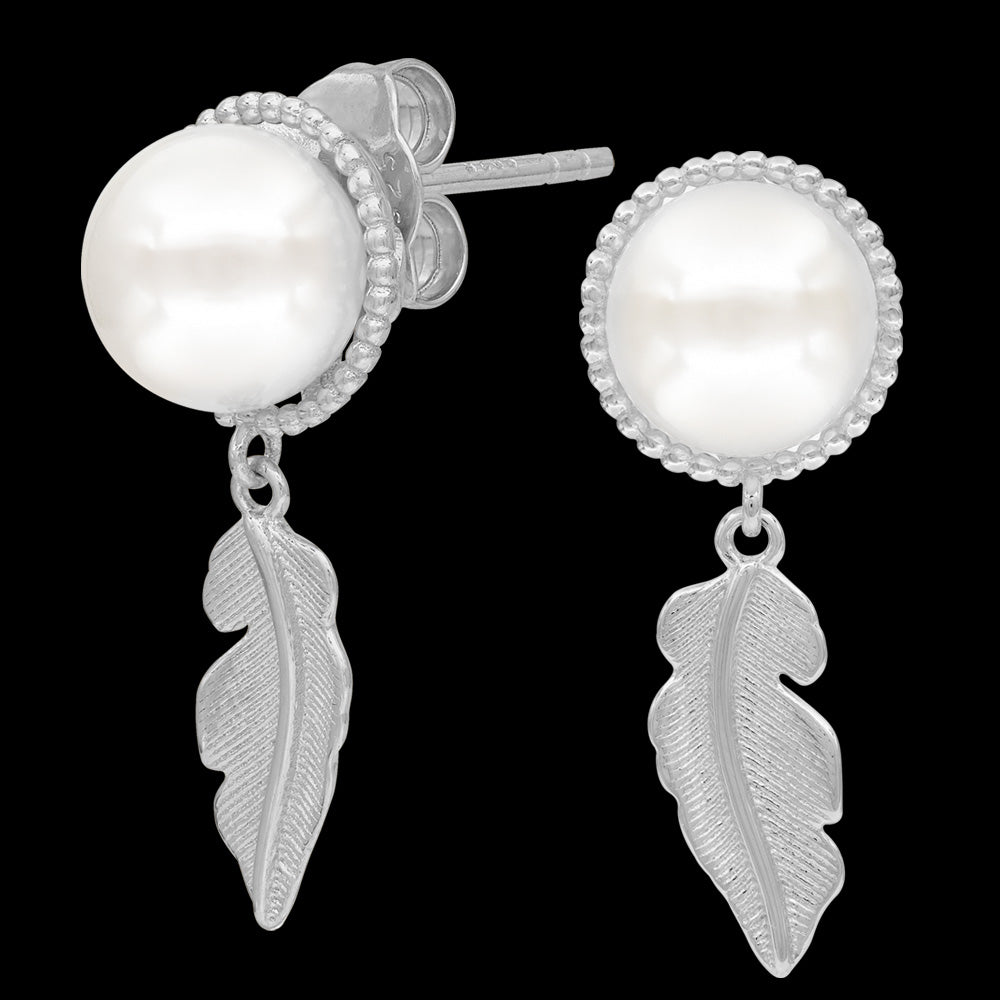 ENGELSRUFER SILVER GLORY FEATHER PEARL STUD EARRINGS