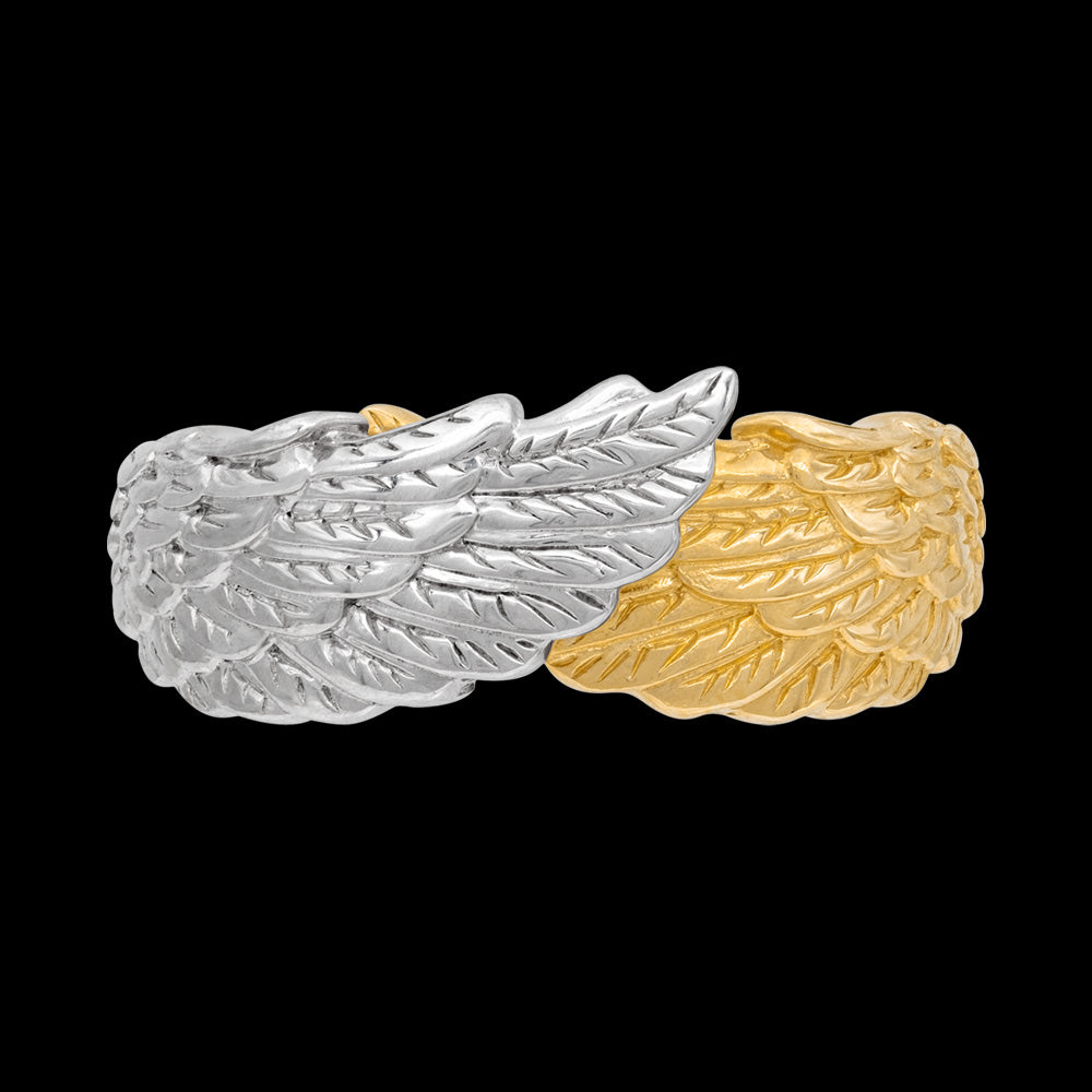 ENGELSRUFER SILVER GOLD WINGS RING - FRONT VIEW