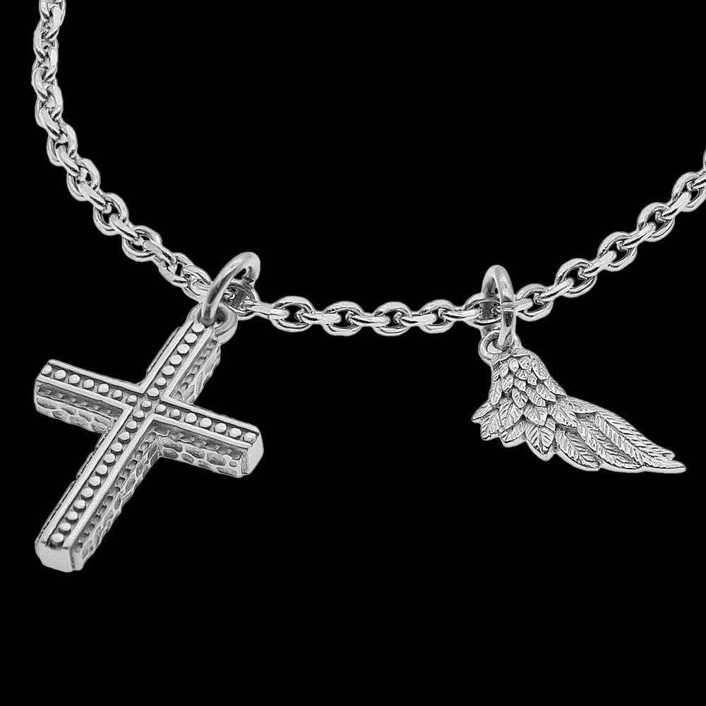 SAVE BRAVE MEN'S FAITH CROSS & WING STAINLESS STEEL NECKLACE