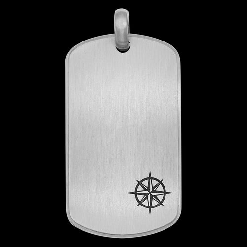 SAVE BRAVE MEN'S BARNEY COMPASS DOG TAG STAINLESS STEEL NECKLACE - FRONT VIEW