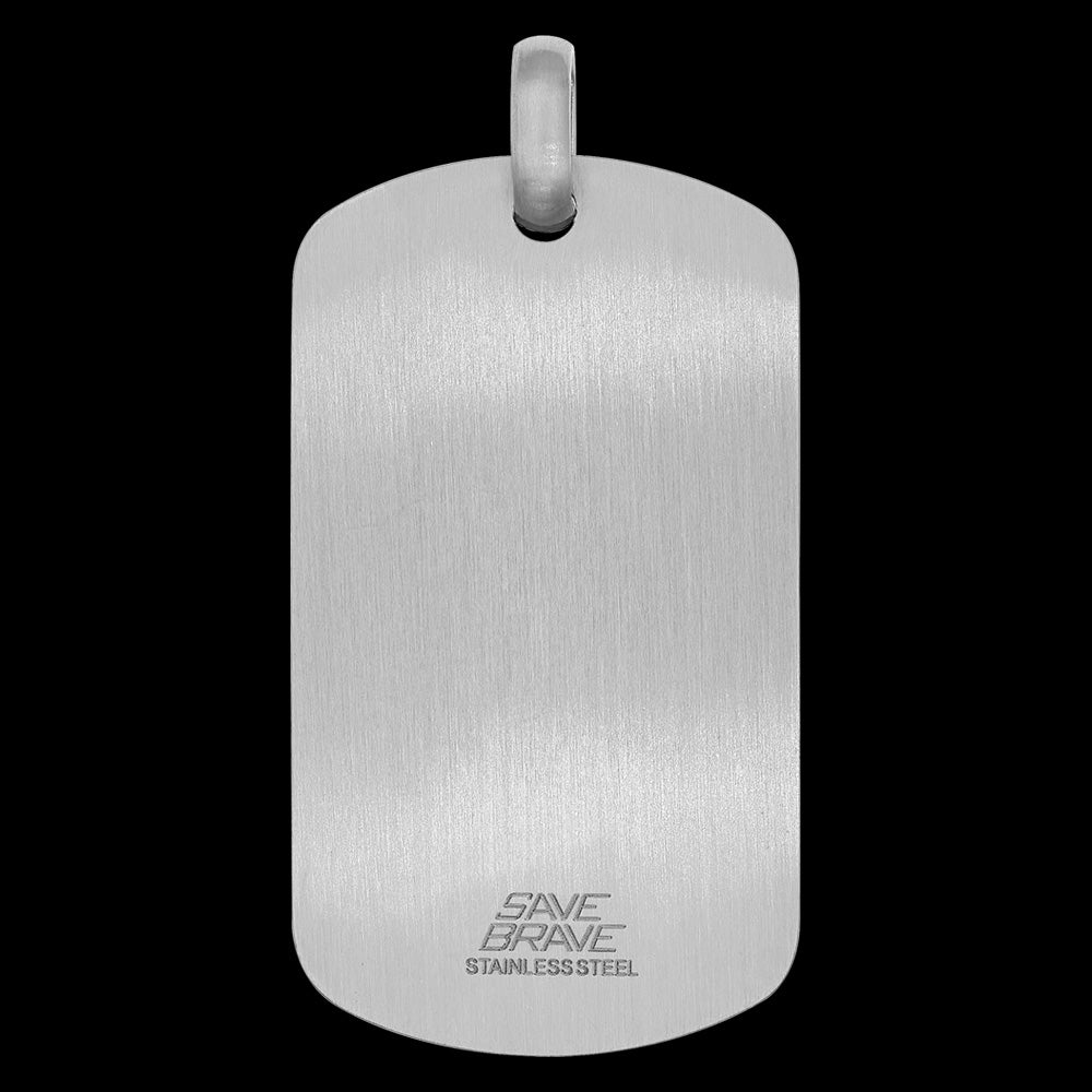 SAVE BRAVE MEN'S BARNEY COMPASS DOG TAG STAINLESS STEEL NECKLACE - BACK VIEW