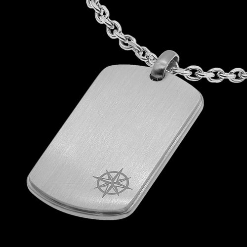 SAVE BRAVE MEN'S BARNEY COMPASS DOG TAG STAINLESS STEEL NECKLACE