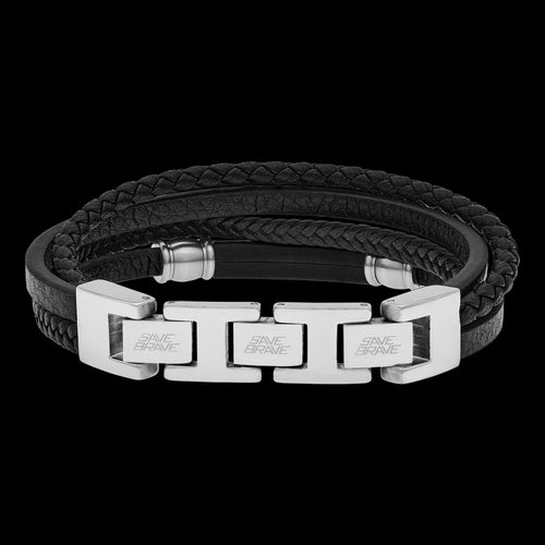 SAVE BRAVE MEN'S FELIX BLACK LEATHER ID BRACELET - BACK VIEW