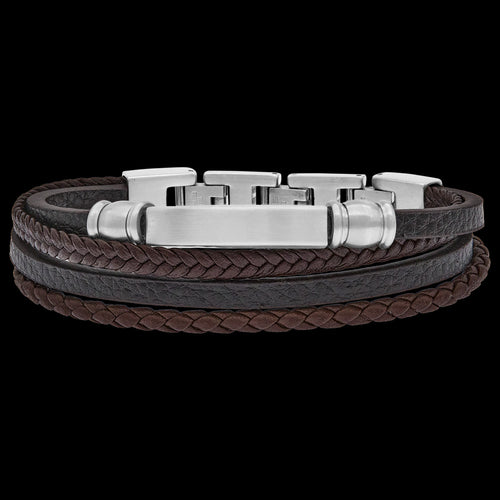 SAVE BRAVE MEN'S FELIX BROWN LEATHER ID BRACELET