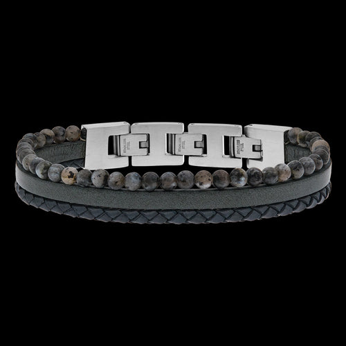 SAVE BRAVE MEN'S TYLER GREY LEATHER AGATE BEAD BRACELET