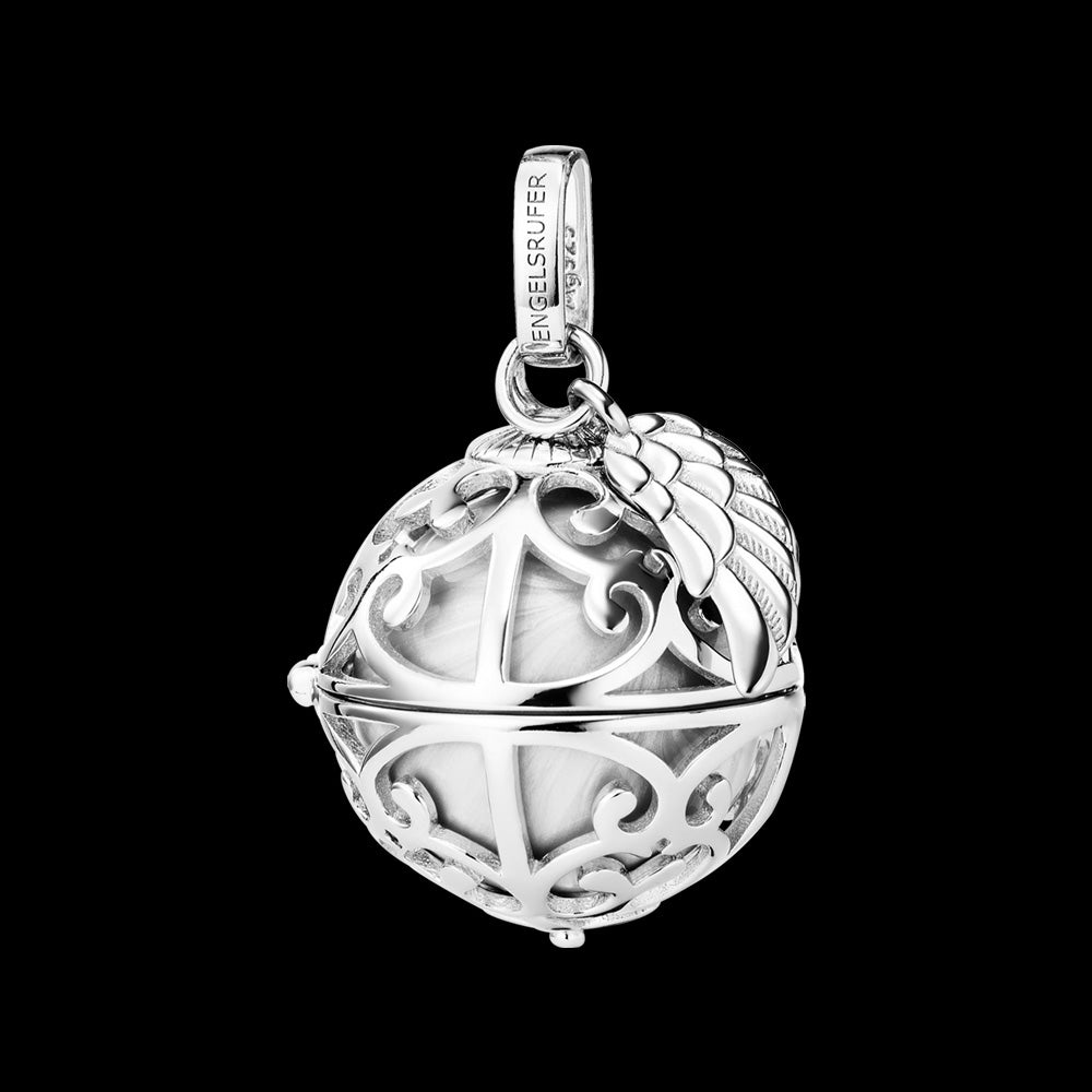 ENGELSRUFER SILVER WHITE PEARL ANGEL WING SOUNDBALL PENDANT - SMALL SIZE