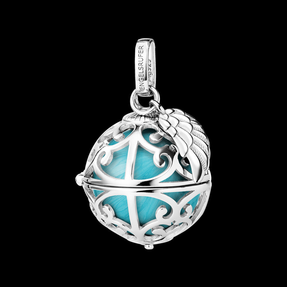 ENGELSRUFER SILVER TURQUOISE PEARL ANGEL WING SOUNDBALL PENDANT - SMALL SIZE
