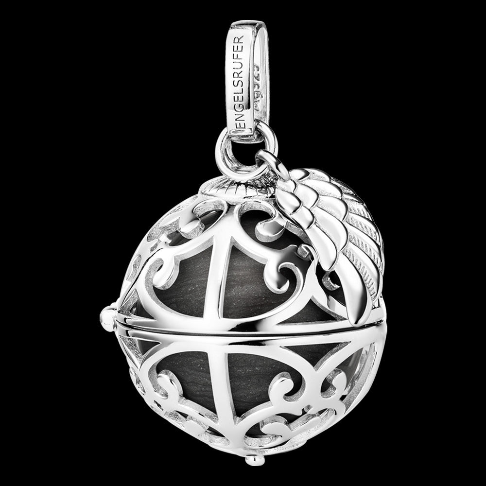 ENGELSRUFER SILVER GREY PEARL WING ANGEL SOUNDBALL PENDANT - MEDIUM SIZE