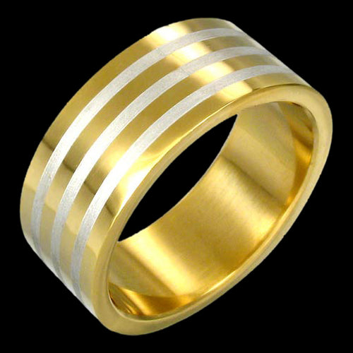 STAINLESS STEEL MEN’S GOLD IP TRI-BAND RING
