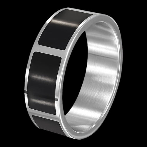 STAINLESS STEEL MEN'S BLACK PANEL RING