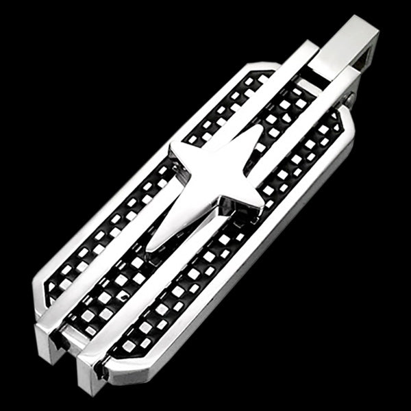 STAINLESS STEEL CARBON FIBRE CROSS NECKLACE