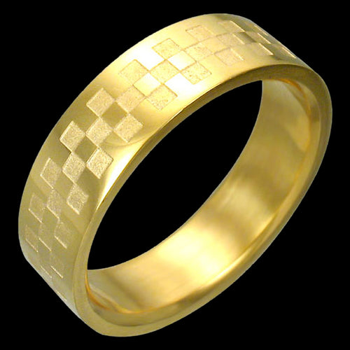 STAINLESS STEEL MEN'S CHECKERBOARD GOLD IP RING