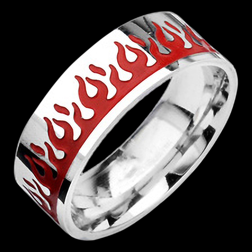Stainless Steel Men’s Red Flames Ring | Australia – Silver Steel