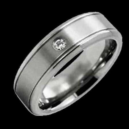 TITANIUM SOLITAIRE CZ BAND RING