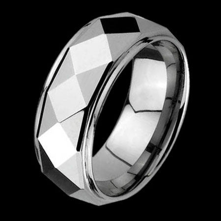 TUNGSTEN CARBIDE ROUNDED DIAMOND CUT RING