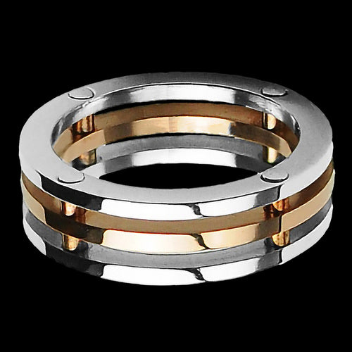 STAINLESS STEEL MEN’S TRIPLE BAND RIVET RING - TOP VIEW
