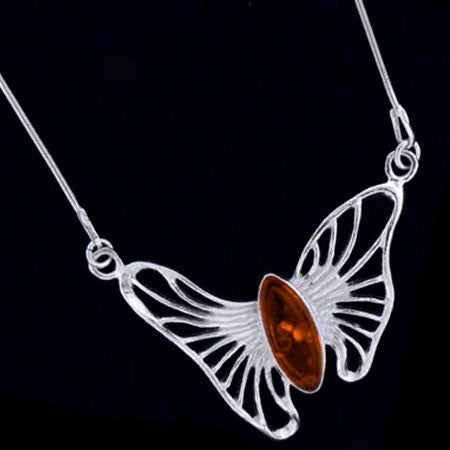 STERLING SILVER AMBER BUTTERFLY NECKLACE