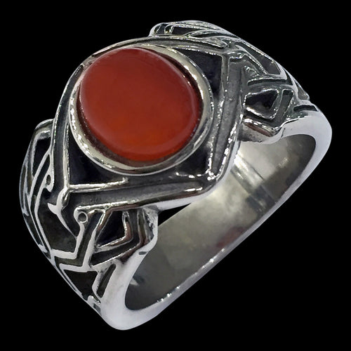 STAINLESS STEEL CARNELIAN STONE CELTIC RING