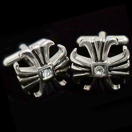 STAINLESS STEEL CRYSTAL CROSS CUFFLINKS