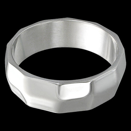 STAINLESS STEEL MEN’S HEXAGON CONVEX RING - FRONT VIEW