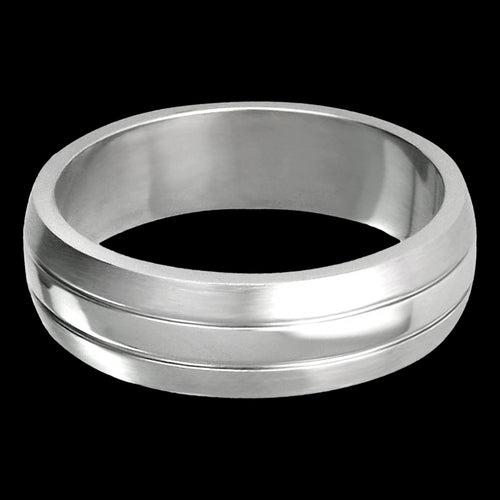 STAINLESS  STEEL MEN’S CONVEX RIDGE RING - FRONT VIEW