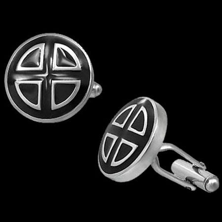 STAINLESS STEEL BLACK ENAMEL SHIELD CUFFLINKS