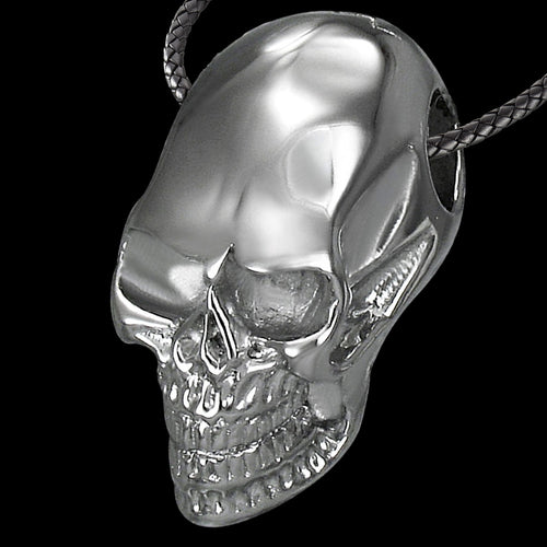 STAINLESS STEEL CATHEDRAL SKULL NECKLACE - LEATHER CHAIN