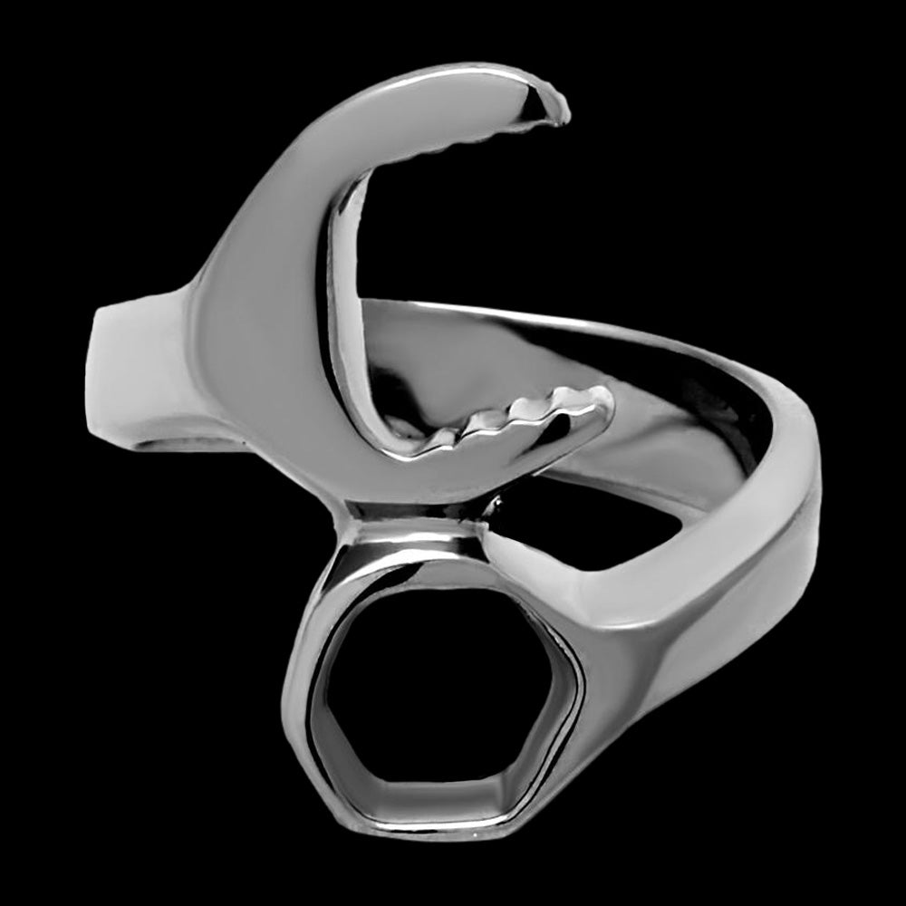 STAINLESS STEEL MEN'S SPANNER RING - FRONT VIEW