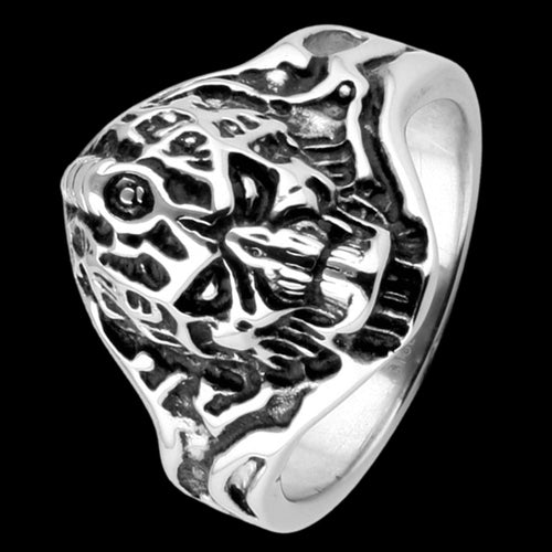 STAINLESS STEEL MEN'S SKULL EXOSKELETON RING - FRONT VIEW