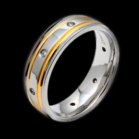 TITANIUM DOUBLE GOLD BAND & ZIRCONS RING