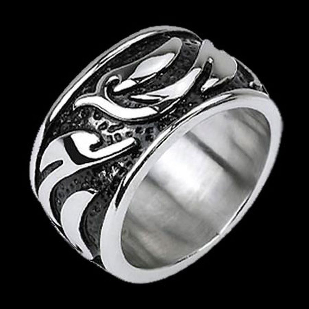 STAINLESS STEEL MEN'S TRIBAL WIDE BAND RING